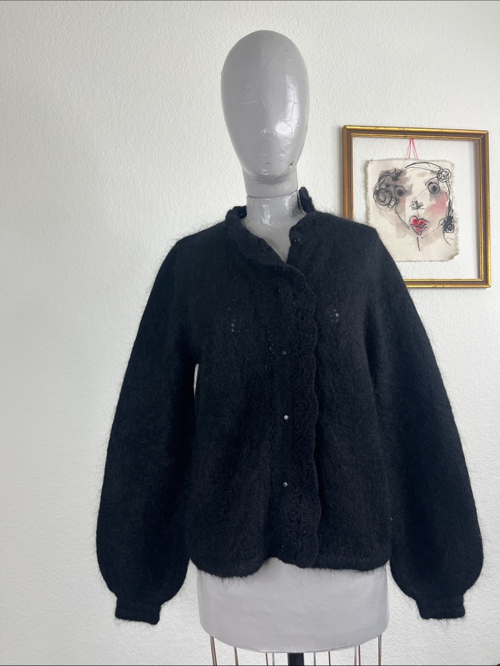 Sezane Gilet Angie Noir Kid Mohair Cardigan Sweater - Picture 2 of 14